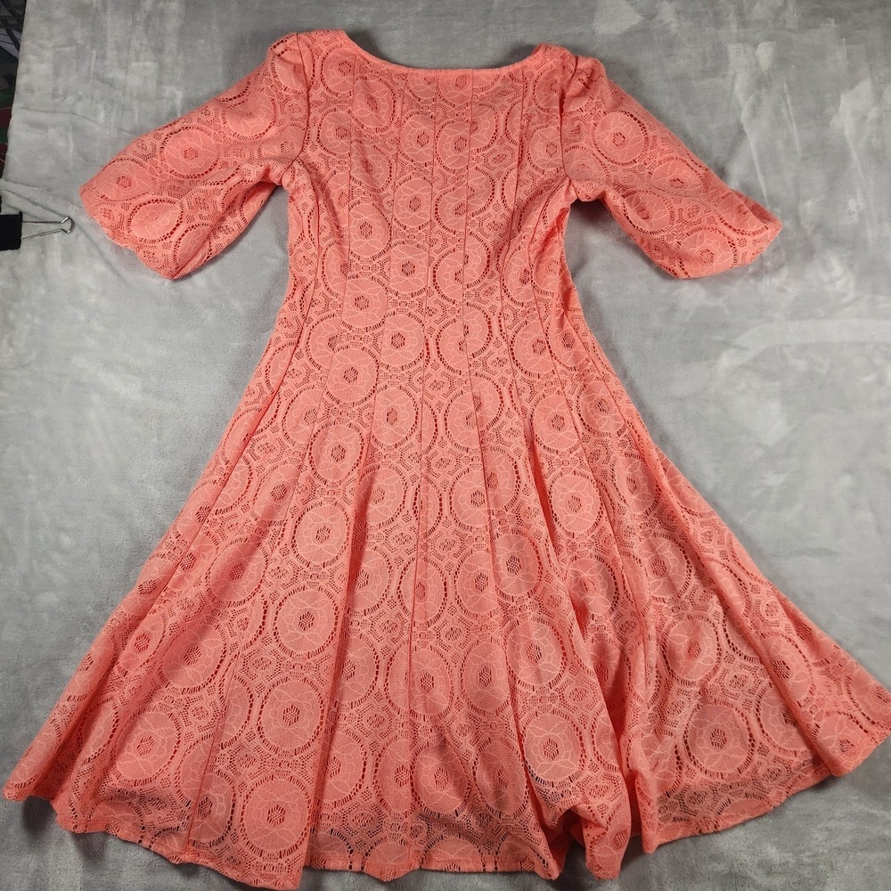 Rabbit Rabbit Rabbit Designs Coral Lace Dress‎ Size 8 Cocktail Party Puff Sleeve